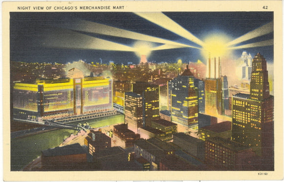 Night View of Chicago's Merchandise Mart, Chicago, IL - Carey's Emporium