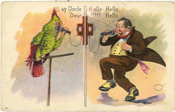 Say Uncle Dear--Parrot on Telephone - Carey's Emporium