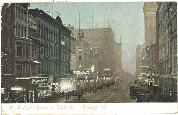 A Night Scene in State St., Chicago, IL - Carey's Emporium