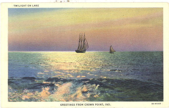 Twilight on Lake, Greetings from Crown Point, IN - Carey's Emporium