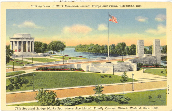 Striking View of Clark Memorial, Lincoln Bridge and Plaza, Vincennes, IN - Carey's Emporium