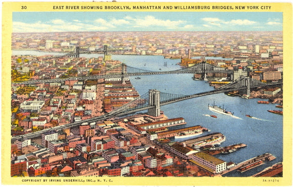 East River, Showing Brooklyn, Manhattan and Williamsburg Bridges, New York City, NY - Carey's Emporium