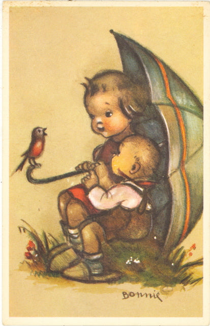 Children With Bird and Umbrella - Carey's Emporium