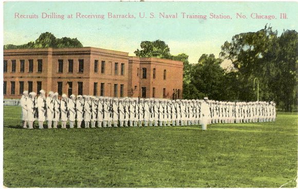 Recruits Drilling at Receiving Barracks, US Naval Training Station, No. Chicago, IL - Carey's Emporium