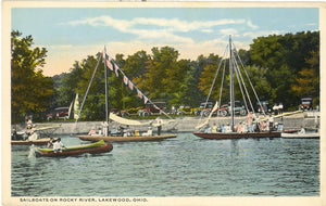 Sailboats on Rocky River, showing New Concrete Bridge, Lakewood, OH - Carey's Emporium