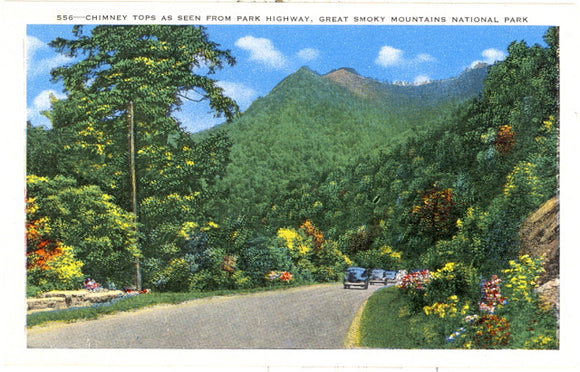 Chimney Tops as Seen from Park Highway, Great Smoky Mountains National Park - Carey's Emporium