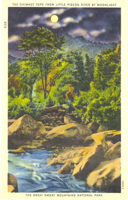 Chimney Tops from Little Pigeon River by Moonlight, Great Smoky Mountains National Park - Carey's Emporium