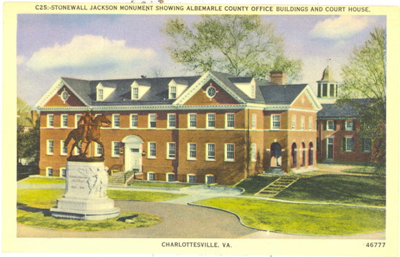 Stonewall Jackson Monument Showing Albemarle County Office Buildings and Court House, Charlottesville VA - Carey's Emporium