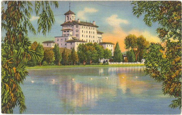 Vista of Broadmoor Hotel from the Lake, Pikes Peak Region, CO - Carey's Emporium
