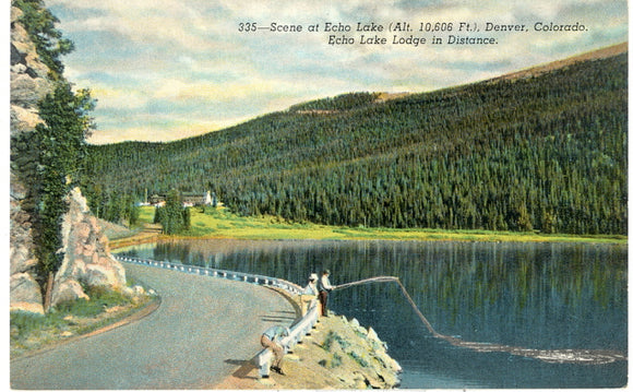 Scene at Echo Lake, Echo Lake Lodge in Distance, Denver Mountain Parks, CO - Carey's Emporium