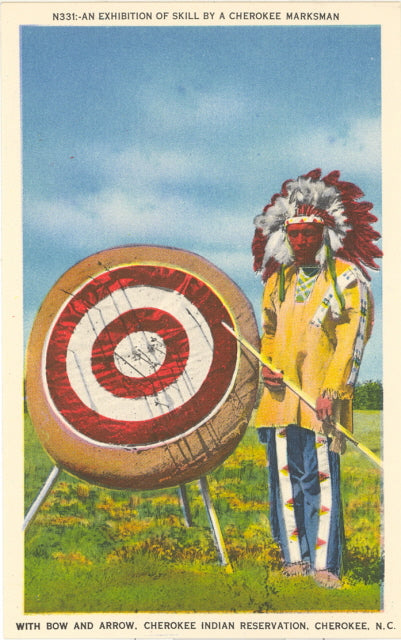 Exhibition of Skill by a Cherokee Indian with Bow and Arrow, Cherokee, NC - Carey's Emporium