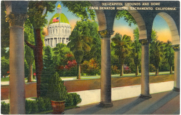 Capitol Grounds and Dome from Senator Hotel, Sacramento, CA - Carey's Emporium
