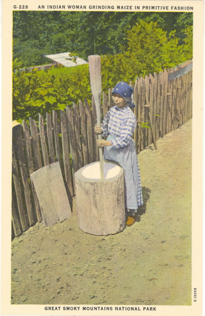 Indian Woman Grinding Maize in Primitive Fashion, Great Smoky Mountains National Park - Carey's Emporium