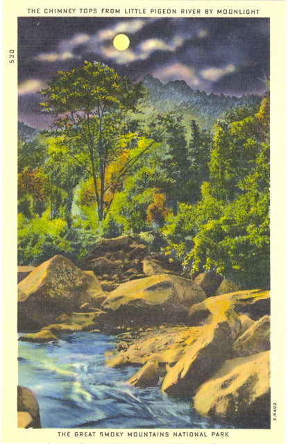 Chimney Tops from Little Pigeon River by Moonlight, Great Smoky Mountains National Park - Carey's Emporium