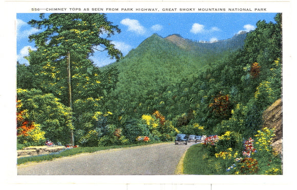 Chimney Tops as Seen from Park Highway, Great Smoky Mountains National Park - Carey's Emporium