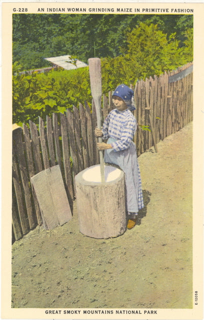 Indian Woman Grinding Maize in Primitive Fashion, Great Smoky Mountains National Park - Carey's Emporium