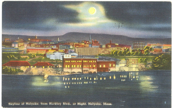 Skyline of Holyoke from Buckley Blvd., at Night, Holyoke, MA - Carey's Emporium