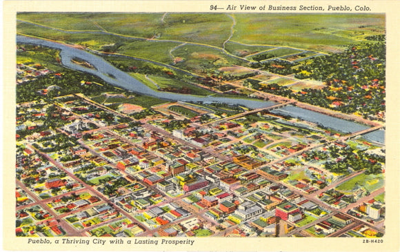 Air View of Business Section, Pueblo, CO - Carey's Emporium