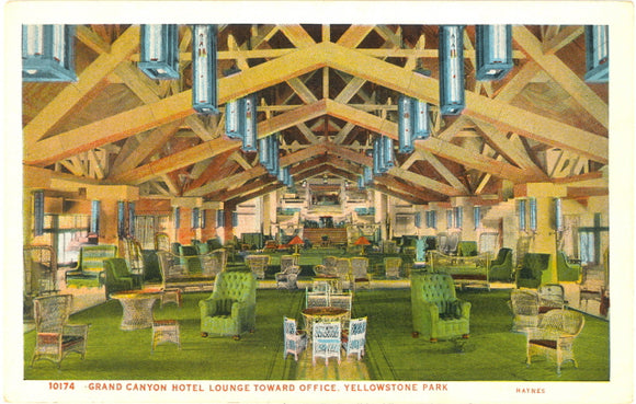 Grand Canyon Hotel Lounge Toward Office, Yellowstone National Park - Carey's Emporium
