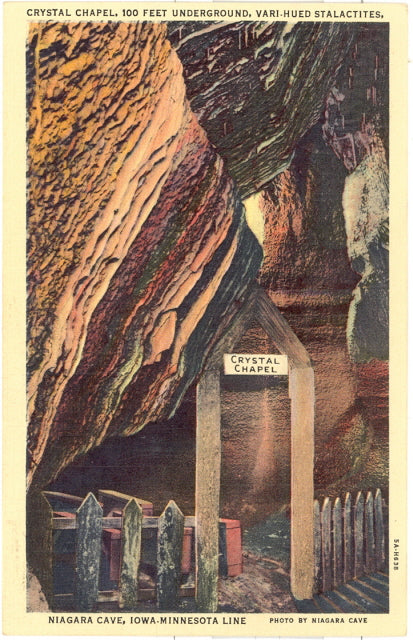 Crystal Chapel, 100 Feet Underground, Vair-Hued Stalactites, Niagara Cave, Iowa-Minnesota Line, Harmony, MN - Carey's Emporium