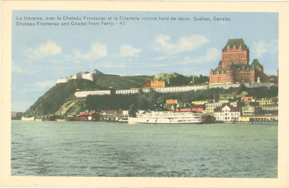 La traverse, avec la Chateau Frontenac et la Citadeile comme fond de decor, Quebec, Canada - Carey's Emporium