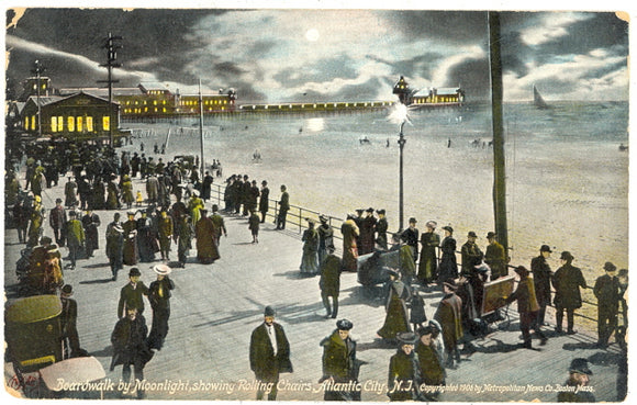 Boardwalk by Moonlight, showing Rolling Chairs, Atlantic City, NJ - Carey's Emporium