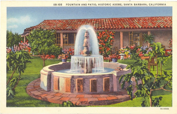 Fountain and Patio, Historic Adobe, Santa Barbara, CA - Carey's Emporium