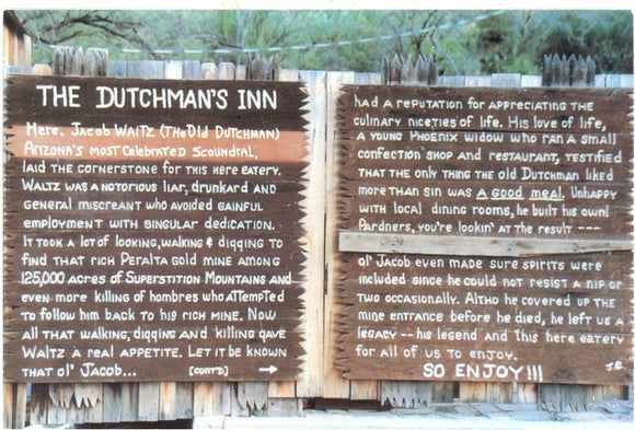 Lost Dutchman Sign, Tortillo Flat, AZ - Carey's Emporium