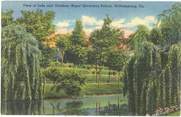 View of Lake and Gardens, Royal Governor's Palace, Williamsburg, VA - Carey's Emporium