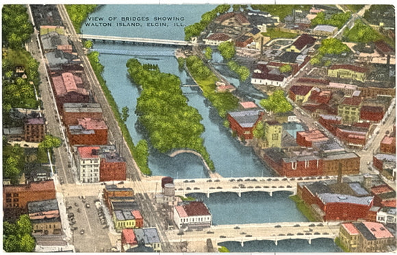 View of Bridges Showing Walton Island, Elgin, IL - Carey's Emporium