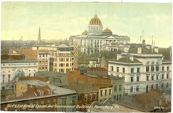 Bird's Eye View of Capitol and Government Buildings, Harrisburg, PA - Carey's Emporium
