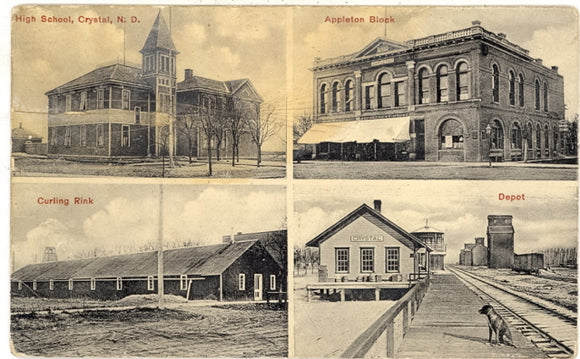 High School, Appleton Block, Curling Rink, Depot, Crystal, ND - Carey's Emporium