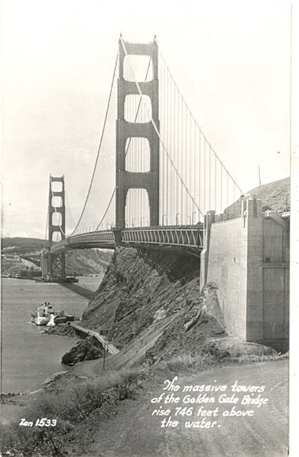 The Massive towers of the Golden Gate Bridge rise 746 feet above the water, San Francisco, CA - Carey's Emporium
