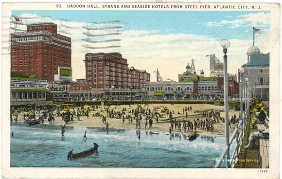 Haddon Hall, Strand and Seaside Hotels from Steel Pier, Atlantic City, NJ - Carey's Emporium