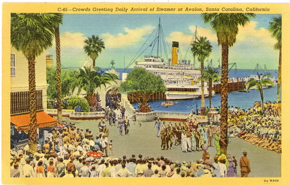 Crowds Greeting Daily Arrival of Steamer at Avalon, Santa Catalina Island, CA - Carey's Emporium