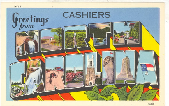 Greetings from Cashiers, NC Large Letter - Carey's Emporium