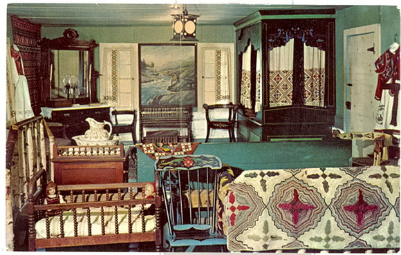 Bedroom, showing master bed in corner, Little Norway, Blue Mounds, WI - Carey's Emporium