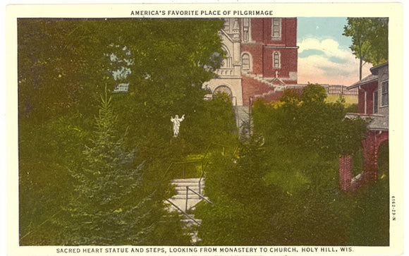 Sacred Heart Statue and Steps, Looking From Monastery to Church, Holy Hill, WI - Carey's Emporium