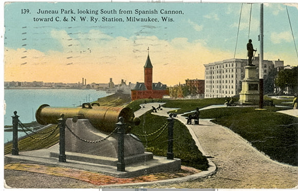 Juneau Park, Looking South From Spanish Cannon, Toward C. and N. W. Ry. Station, Milwaukee, WI - Carey's Emporium