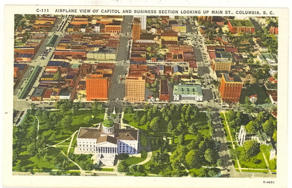 Airplane View of Capitol and Business Section Looking Up Main St., Columbia, SC - Carey's Emporium