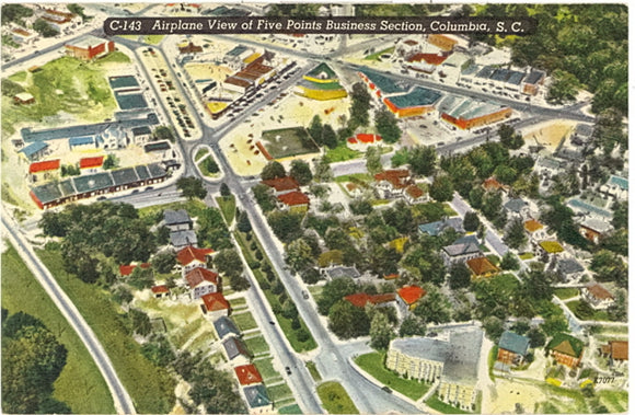 Airplane View of Five Points Business Section, Columbia, SC - Carey's Emporium