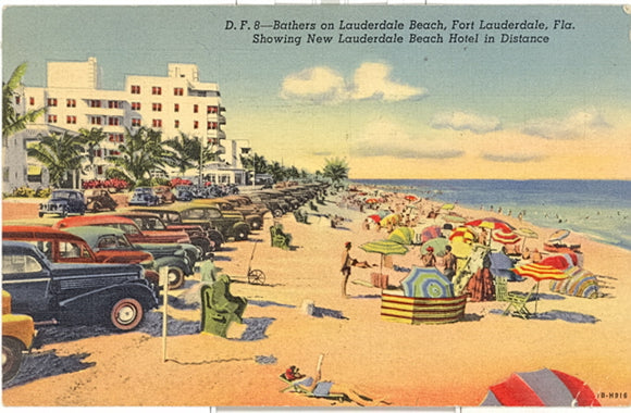 Bathers on Lauderdale Beach, Showing New Lauderdale Beach Hotel in Distance, Ft. Lauderdale, FL - Carey's Emporium