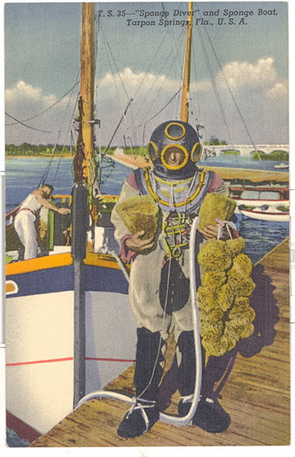 Sponge Diver and Sponge Boat, Tarpon Springs, FL - Carey's Emporium