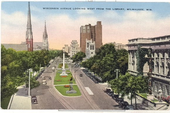 Wisconsin Avenue Looking West From The Library, Milwaukee, WI - Carey's Emporium