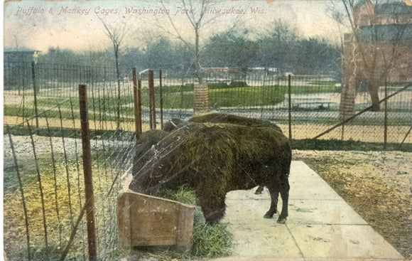 Buffalo and Monkey Cages, Washington Park, Milwaukee, WI - Carey's Emporium