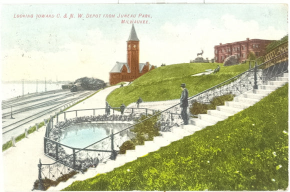 Looking Toward C. and N. W. Depot from Juneau Park, Milwaukee, WI - Carey's Emporium