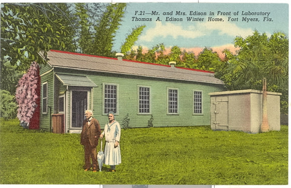 Mr. and Mrs. Edison in Front of Laboratory, Thomas A. Edison Winter Home, Fort Myers, FL - Carey's Emporium