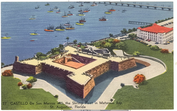 Castillo de San Marcos with the Shrimp Fleet in Matanzas Bay, St. Augustine, FL - Carey's Emporium
