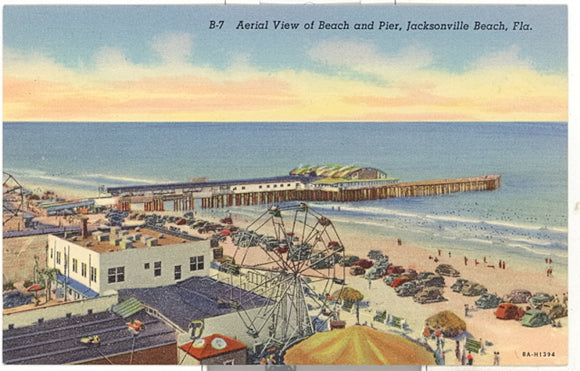 Aerial View of Beach and Pier, Jacksonville Beach, FL - Carey's Emporium