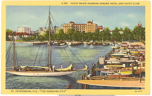 Yacht Basin Showing Soreno Hotel and Yacht Club, St. Petersburg, FL - Carey's Emporium